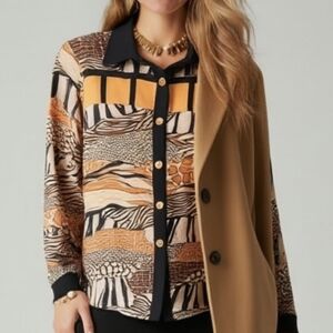 Brenda Goode Animal Print Long Sleeve Button Down Blouse Size Large